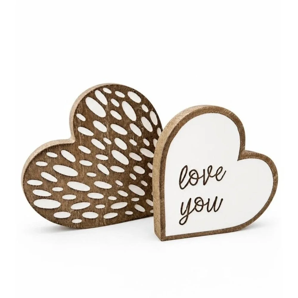 Collins Fresh + Original Wood Heart Blocks‎ Love You Set of 2 Farmhouse Decor